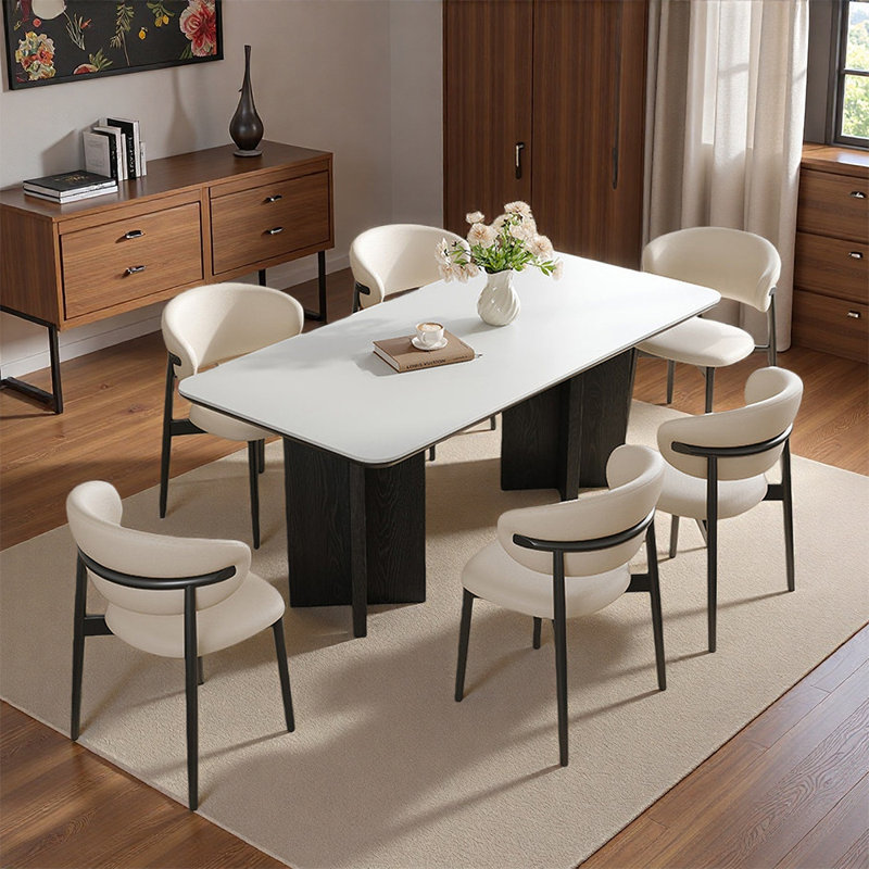 Ensembles de table de salle à manger Retro Creative, 7 pièces : table, 6 chaises, H 29,53 po x L 70,87 po x l 35,43 po