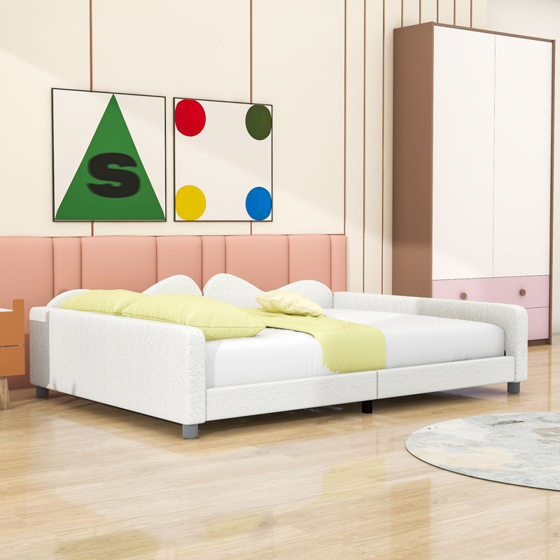 Lit de jour rembourré avec tissu sherpa, Double, Blanc