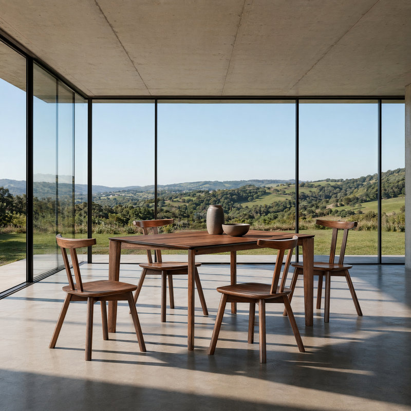Ensemble de salle à manger rectangulaire en bois massif pour 4 personnes Sierra, 4, Walnut