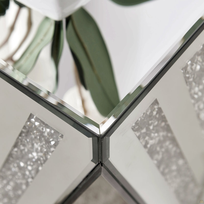 Table carrée inversée à miroir triangulaire, table basse en cristal incrusté de diamants, table d'appoint en verre argenté convenant aux couloirs, salons, coins, chambres à coucher, canapés