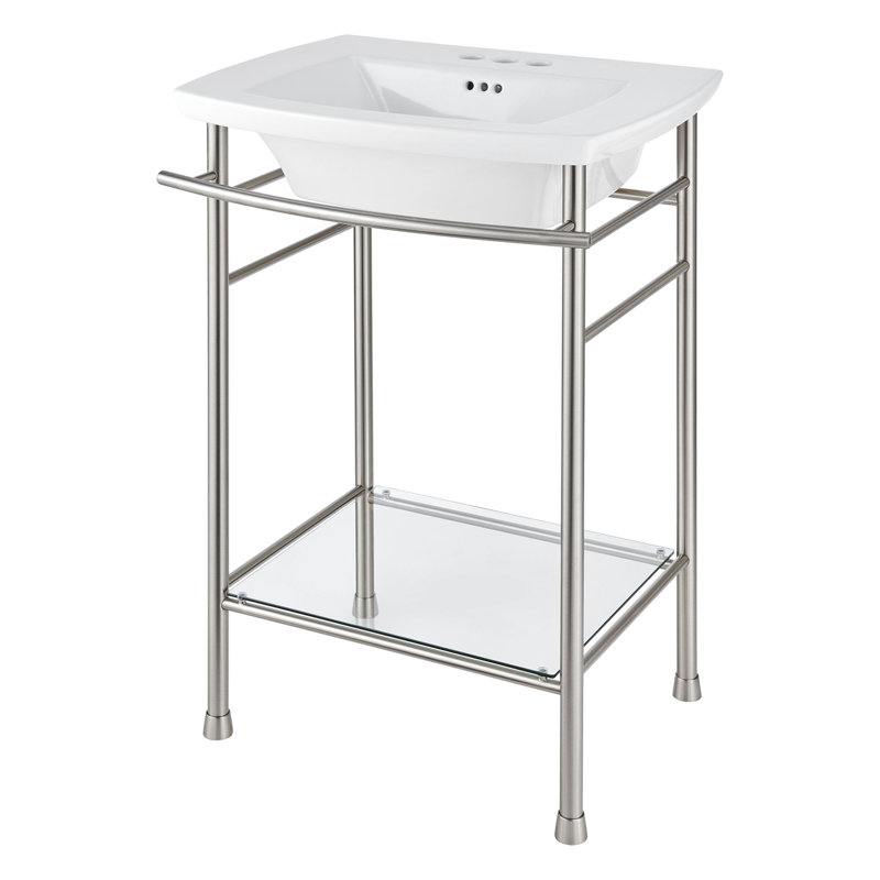 Edgemere Brushed Nickel Metal Console Table Legs with Glass Shelf