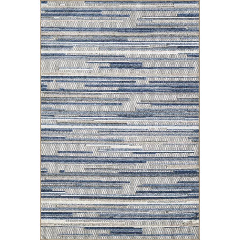 Tapis gris tissé à rayures, Rectangle 2 pi 4 po x 4 pi