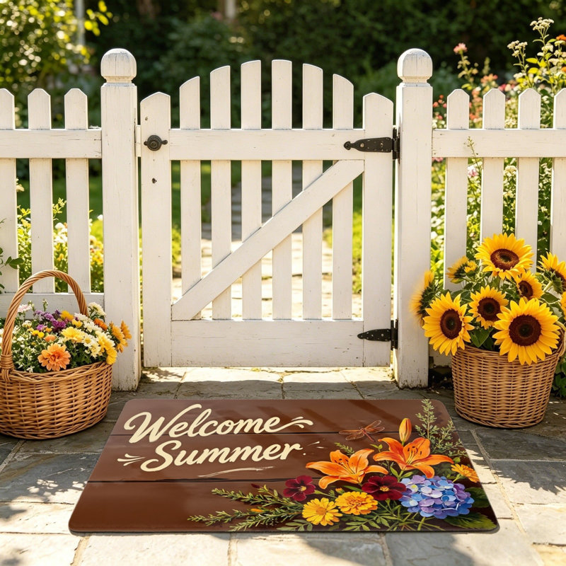 Tapis de sol Summer Floral Welcome pour porche d'entrée, 24 x 36 po, brun