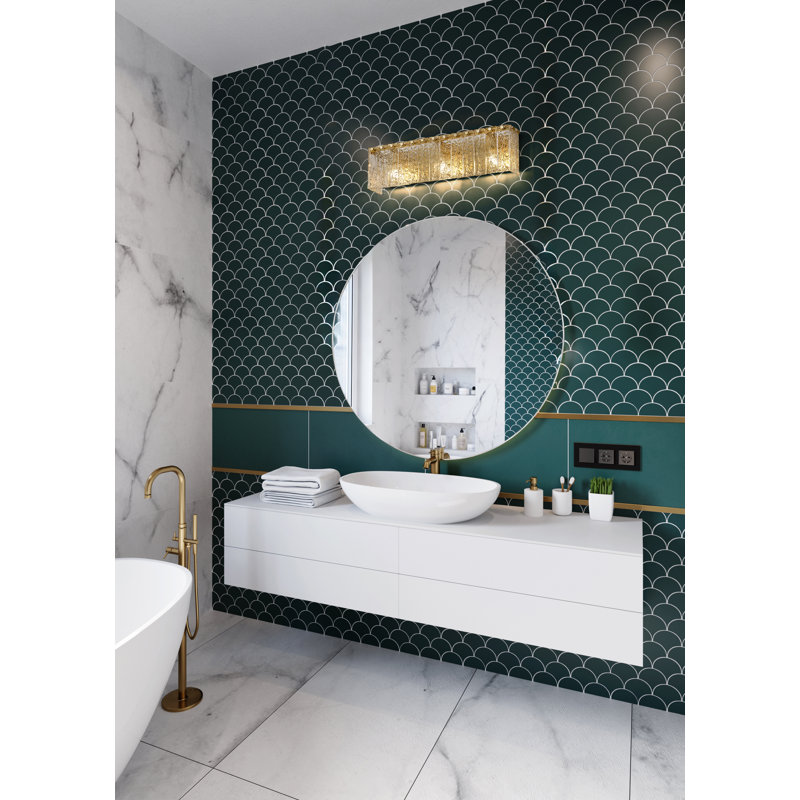 Meuble-lavabo 4 lumières Timeothy, Or brossé, Trois lumières