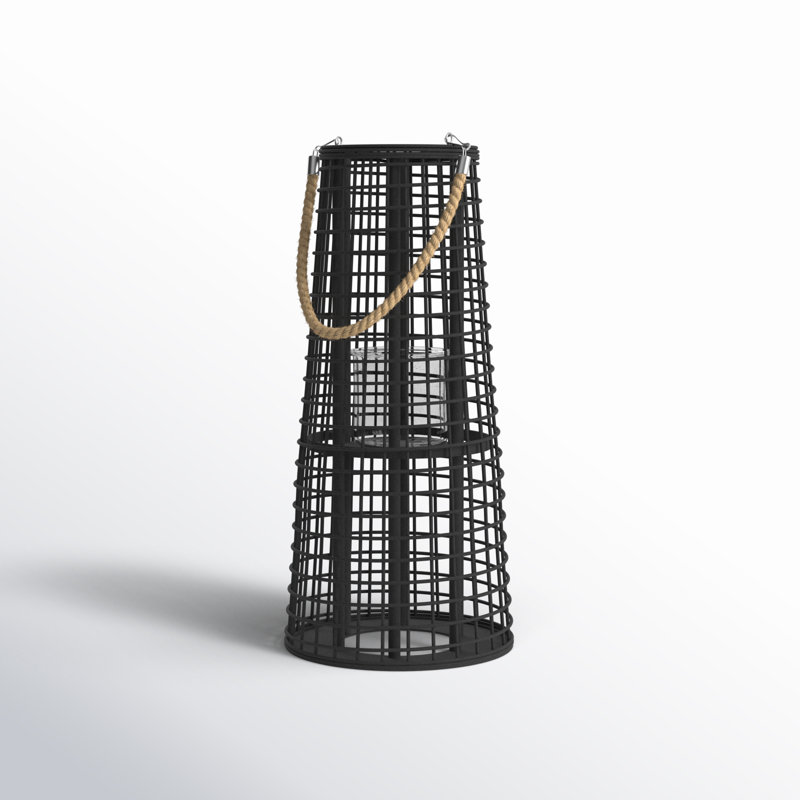 Black Bamboo and Glass Hanging Hurricane Lantern