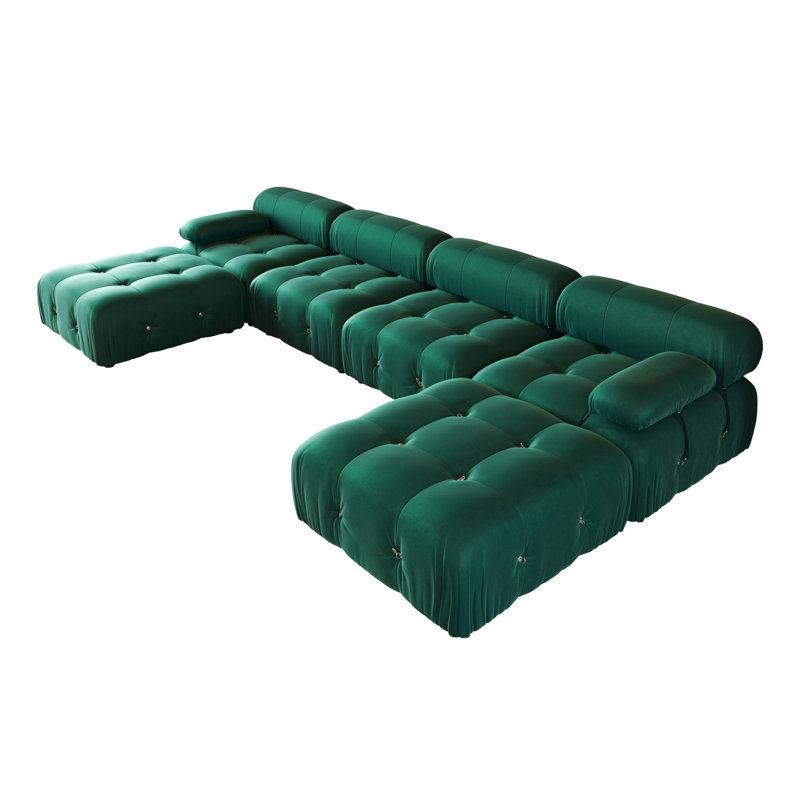 Canapé et chaise longue modulaire réversible avec repose-pieds en velours de 138,6 po Jesse, Velours vert