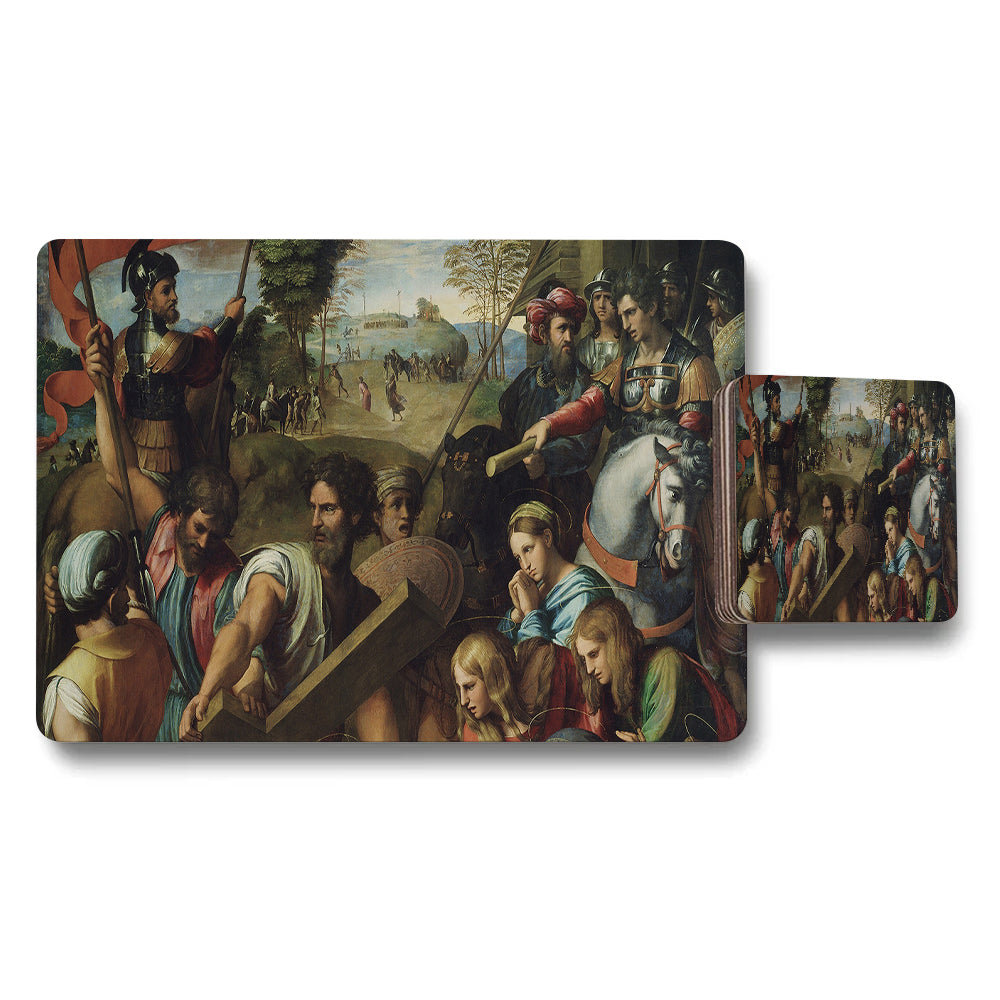 Placemat and Coaster Set Featuring Renaissance Battle Scene Artwork