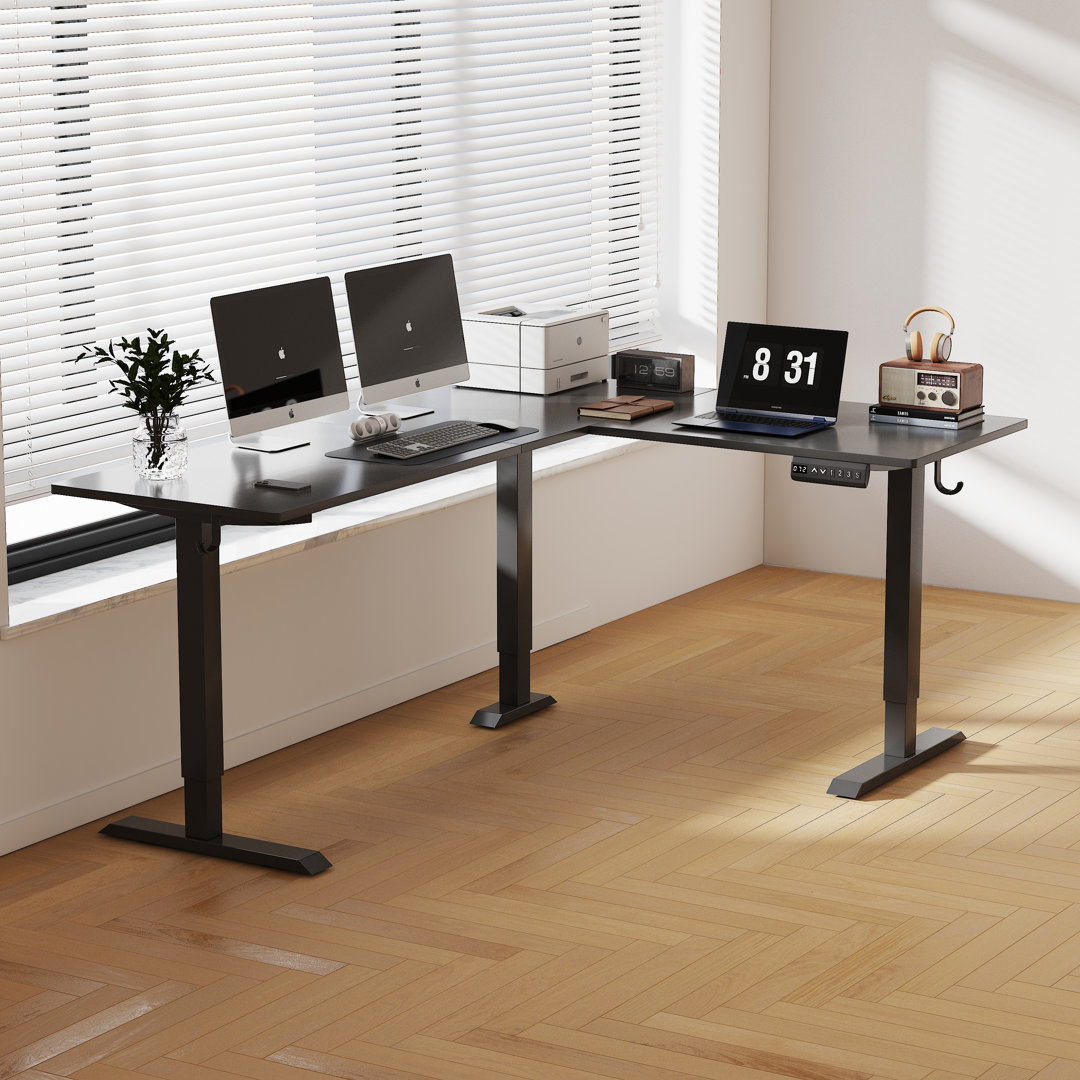 Mickail Adjustable L-Shaped Standing Desk Inbox Zero Top 