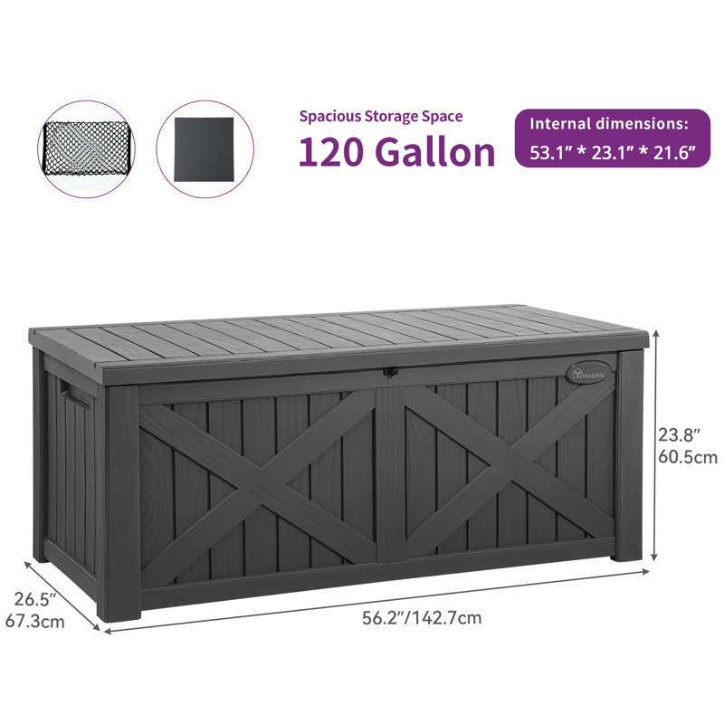 Dark Gray Large Resin Lockable Outdoor Deck Box