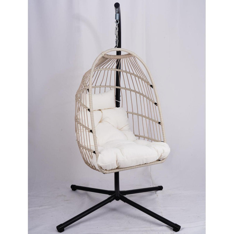 Fauteuil suspendu d'extérieur avec support, chaise pivotante en osier, Blanc