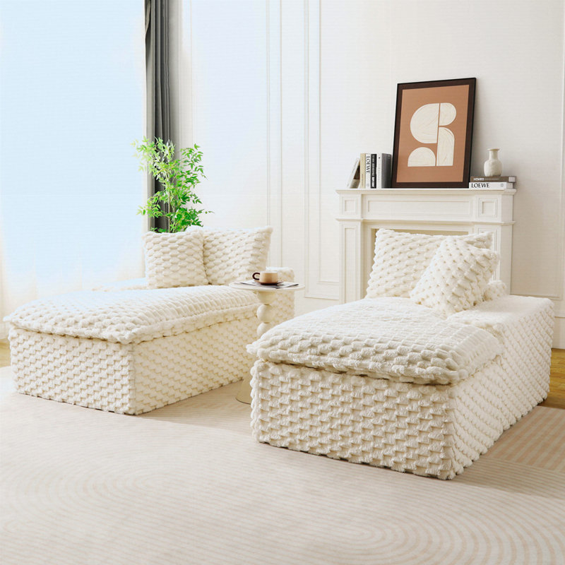 Canapé double multifonctionnel en velours blanc avec tortue blanche, Blanc