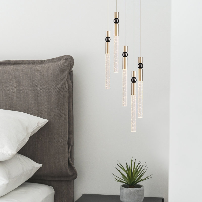Luminaire suspendu en cristal à 5 lumières, Nickel brossé