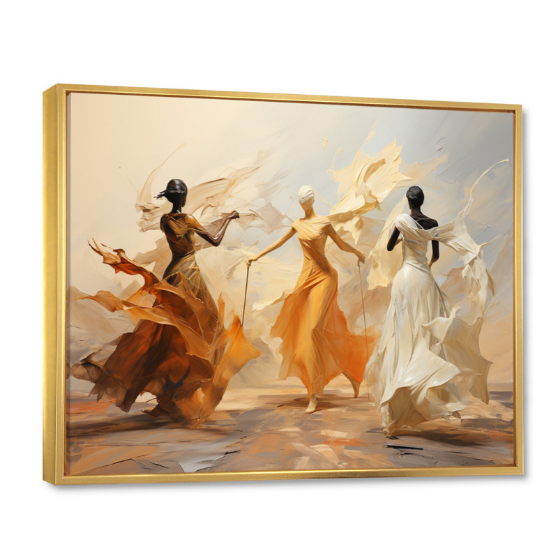 Danse jaune et blanche, ensemble I - Danse, art mural, H 12 po x l 20 po, Toile avec cadre flottant, Doré