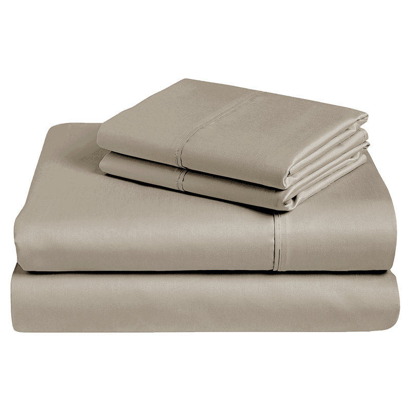 Ensemble de draps 100% satin de coton 500 fils Oglethorpe - Literie douce, respirante et durable, Beige