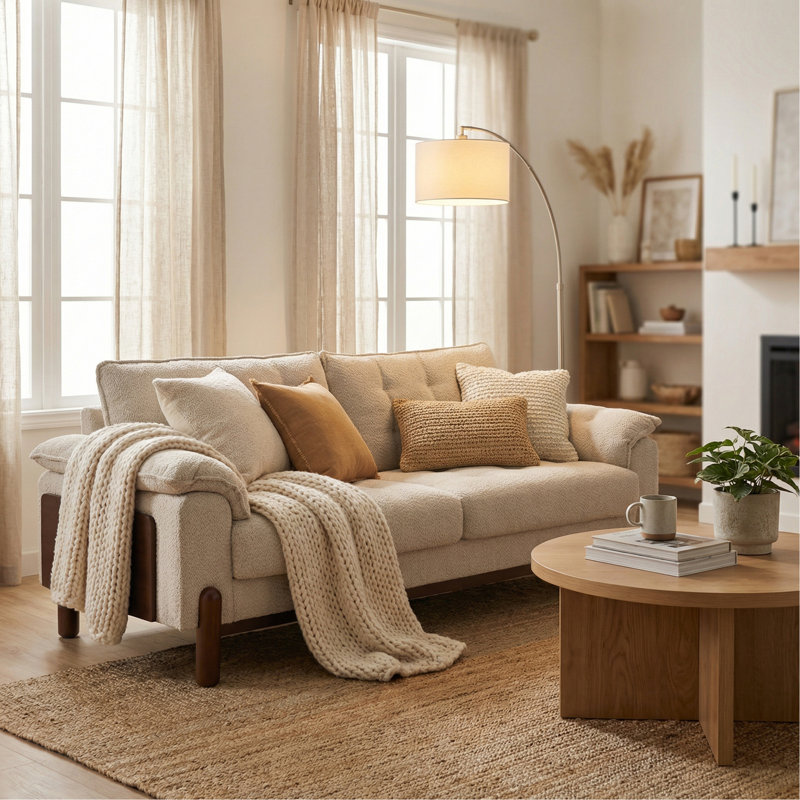 83.5 in. 3 Seater Modern Boucle Upholstered Sofa,Beige, Beige