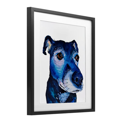 Expressive Blue Dog Framed Print Under Glass, design by Tatiana Roberts