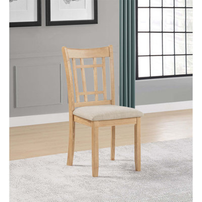 Chaises de salle à manger charmantes en chêne clair avec dossier quadrillé et revêtement en lin doux, parfaites pour une assise décontractée et confortable (Chaise seule)
