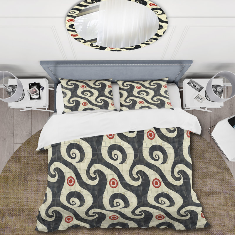 Ensemble de housse de couette rétro géométrique noir et blanc Art II - Mid-Century