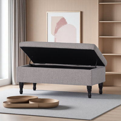 Storage Ottoman Bench With Solid Wood Legs, Tufted Ottoman With Storage Bench For Living Room, Large End Of Bed Bench Ottomans