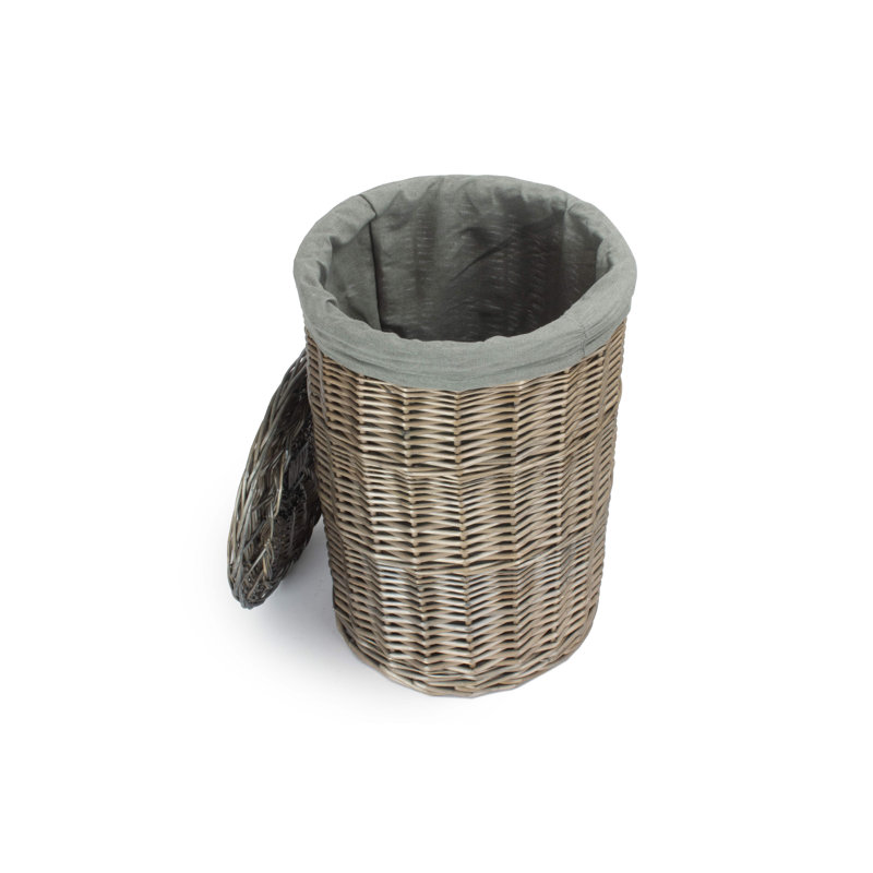 Wicker Round Laundry Basket with Grey Sage Lining, Antique/Grey, 50cm H x 33cm W x 33cm D