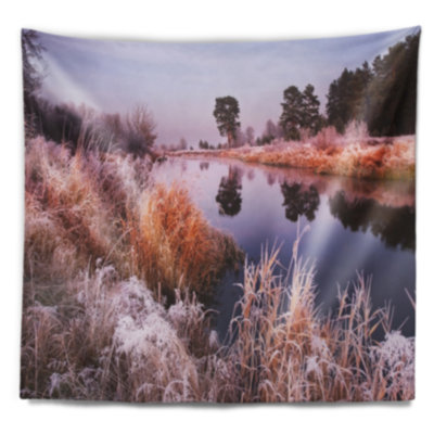 Paysage, fée d'automne, aube, tapisserie panoramique
