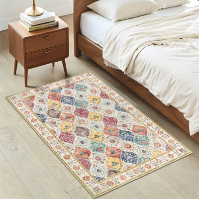 Machine Washable Non-Slip Oriental Area Rug Beige/Yellow/Orange