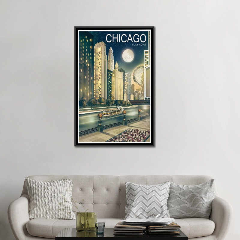 «Chicago II», impression sur toile, H 26 po x l 18 po x P 1,5 po, Toile encadrée noire, Pas de tapis