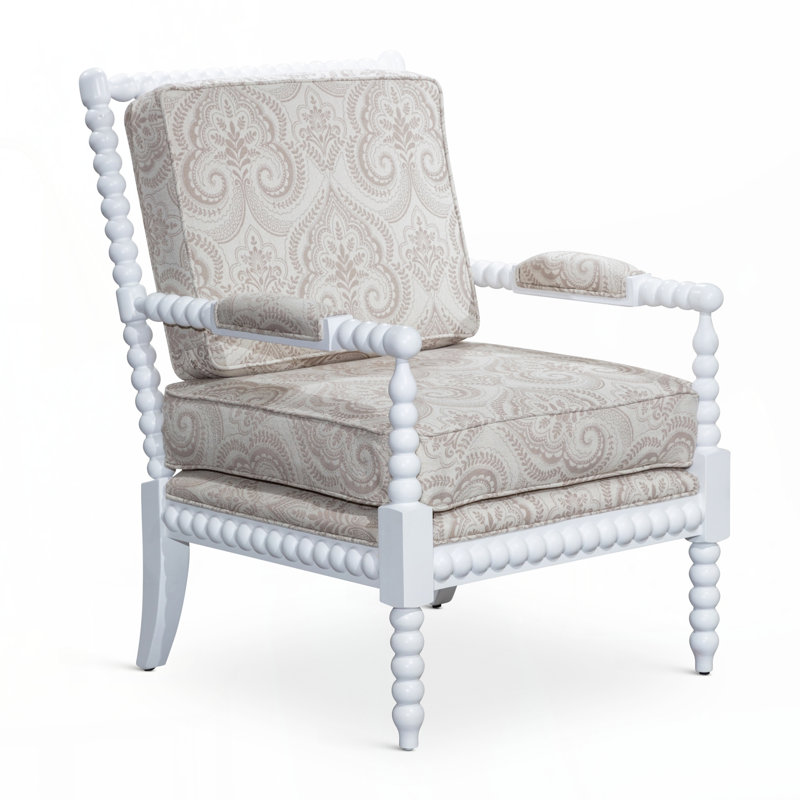 Fauteuil Spindle, finition blanche, tissu cachemire taupe