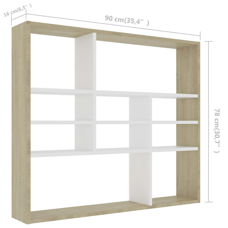 Ramus 10 -Piece Accent Shelf, White/Sonoma Oak