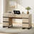  Home Office Furniture Set: 59In Modern Executive Desk With Charging Station & Drawers And Three 72In Tall Bookcases With Storage Cabinet, Home Office Furniture For Living Room-1215957172-1216393726