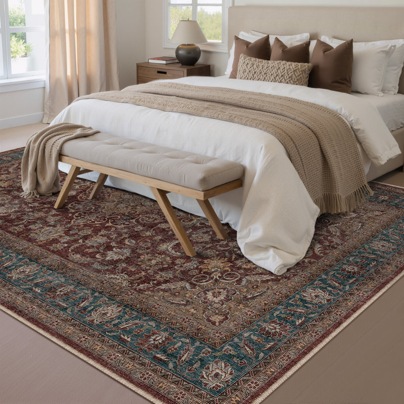 Stella Machine Washable Oriental Area Rug With Non-Slip Backing, Rectangle 5' x 7'