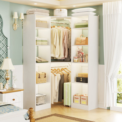 39" × 39" Large Corner Closet System With 12 Shelves & 2 Hanging Rods