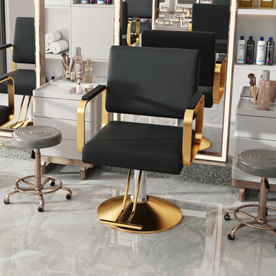 Fauteuil de salon hydraulique - Fauteuil de coiffeur rotatif à 360 ° avec pompe, fauteuil de coiffure non inclinable, adapté aux salons de coiffure, aux studios de tonnage et aux spas de beauté, noir et or