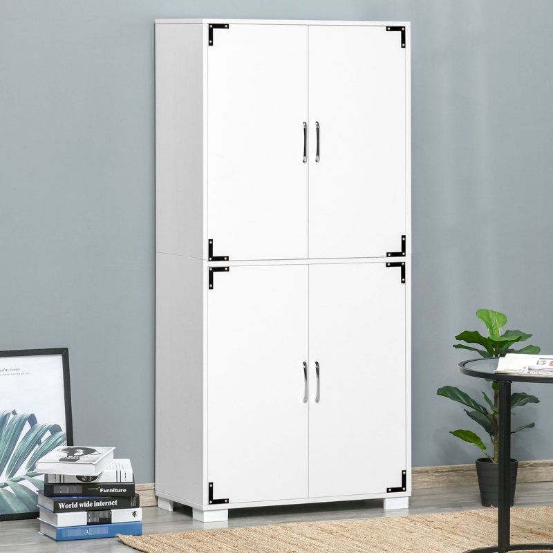 Garde-manger industriel avec 4 portes et tablettes, armoire blanche pour la chambre à coucher, le salon, le rangement dans l'entrée, les tablettes de cuisine,