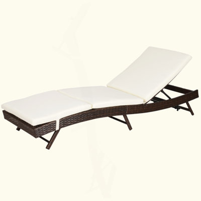 Outdoor PE Rattan Wicker Patio Chaise Lounge | 5-Position Adjustable Backrest with Cushion | All-Weather Poolside Sun Tanning Chair | Ideal for Deck,