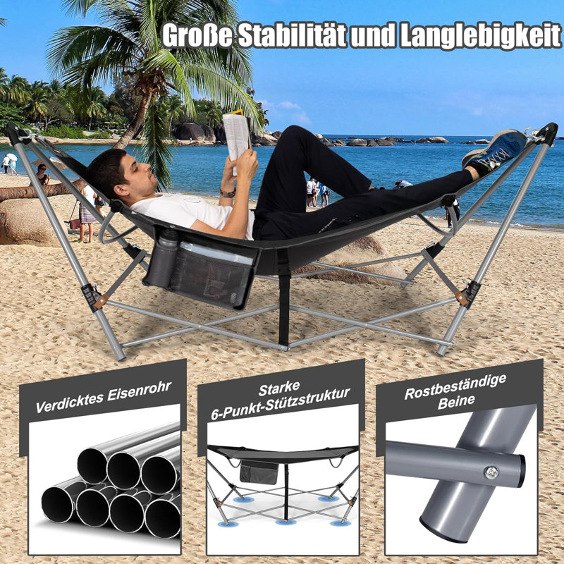 Briceton Double Camping Hammock with Stand, Black