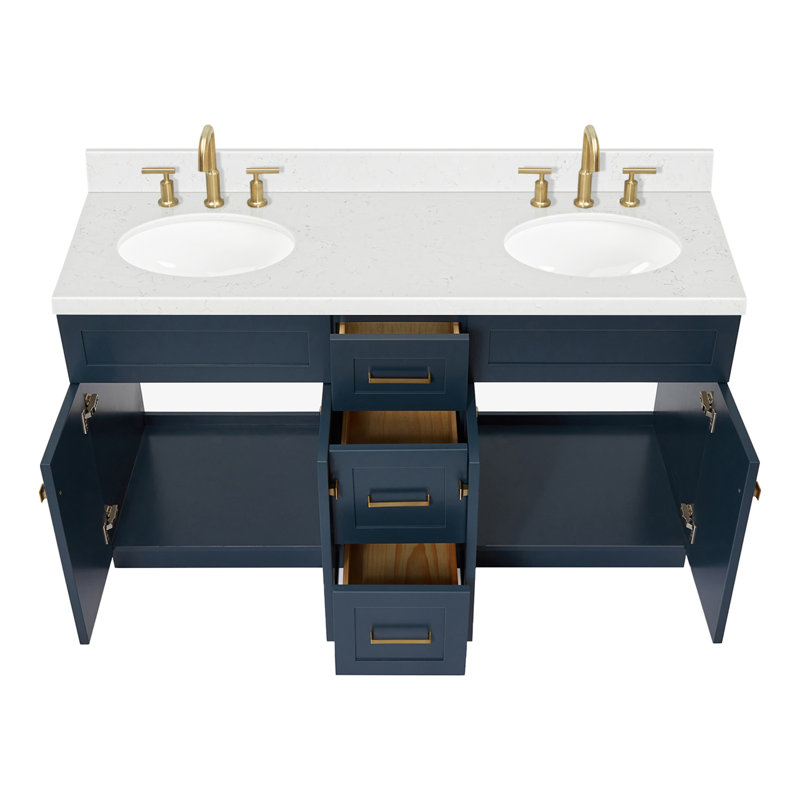 Abell 60.25'' Bathroom Vanity with Carrara Quartz Top, Midnight Blue