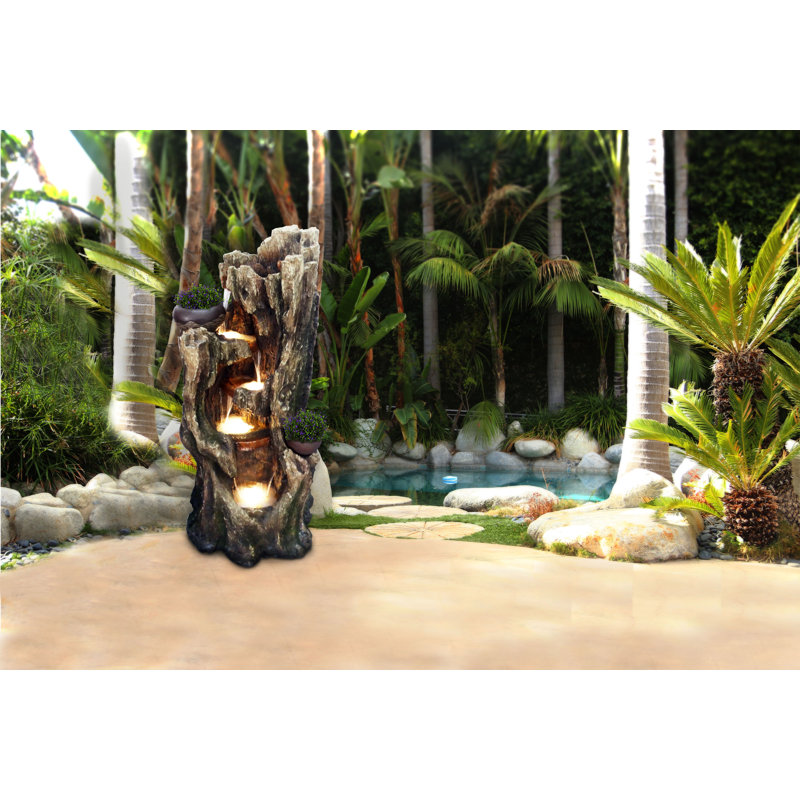 Fontaine d'écorce d'arbre en résine avec lumière Jaason, H 52 po x l 20 po x P 19 po