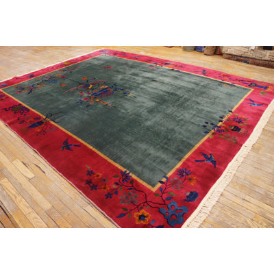 Tapis gris antique en laine de taille art déco