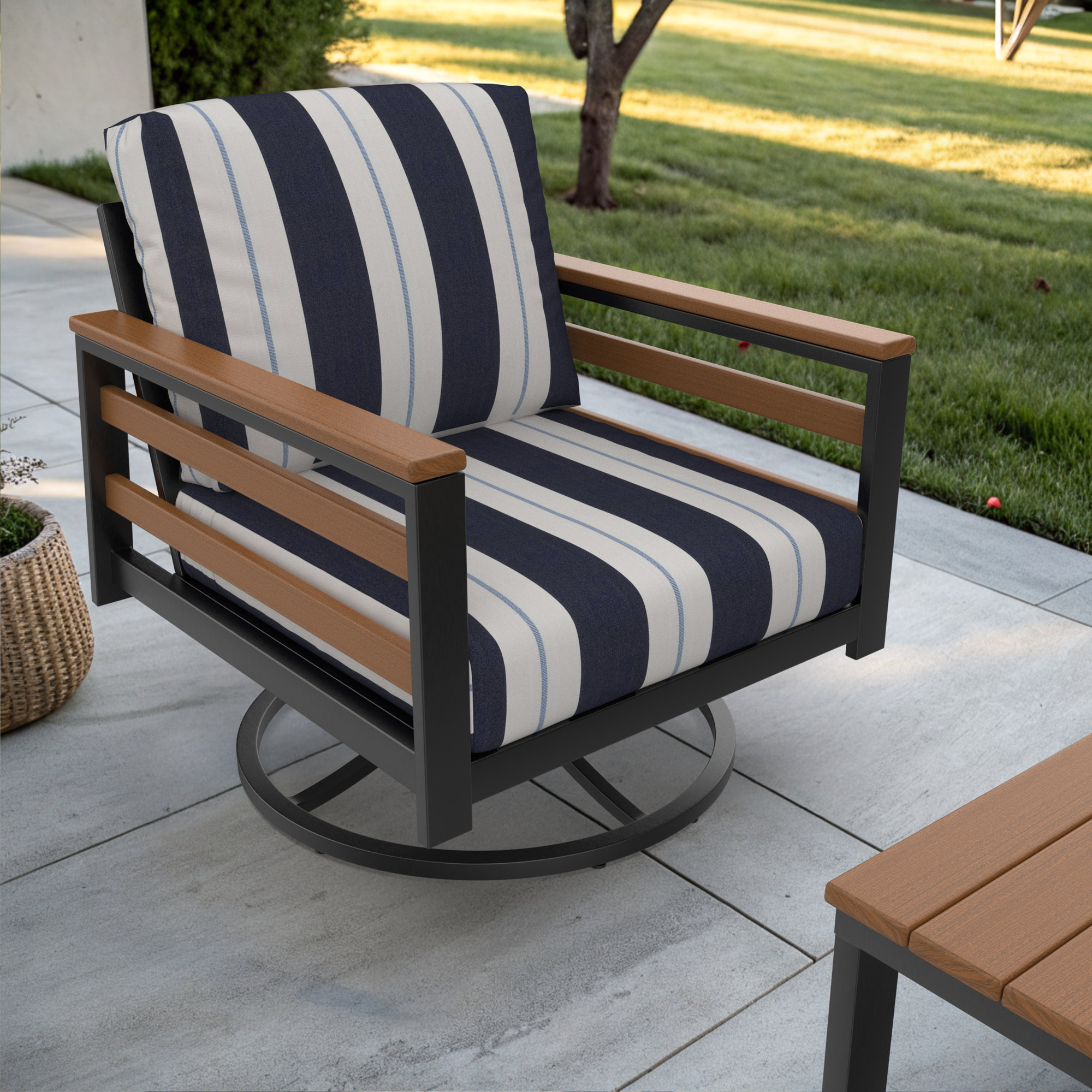 Townsend Metal Outdoor Swivel Rocking Chair with Sunbrella® Cushion, White, Cast Silver