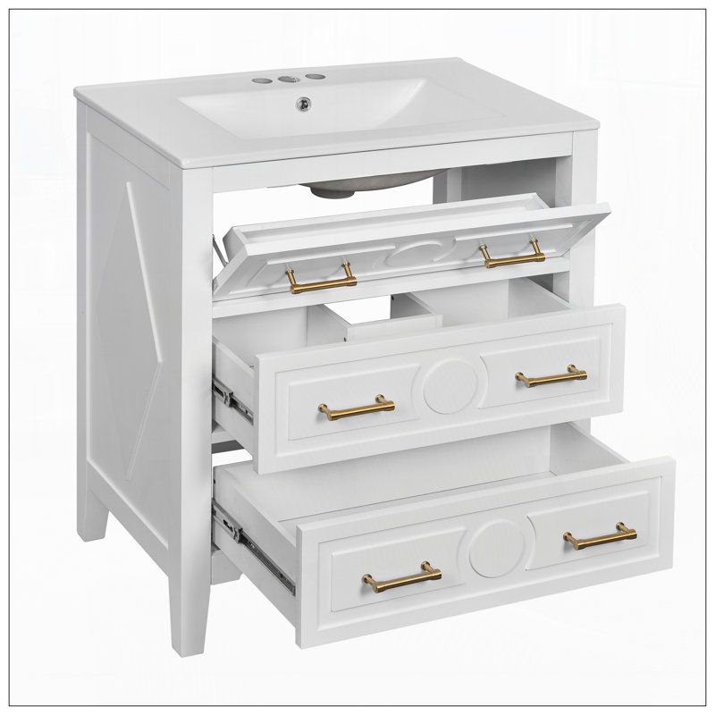 30" Bathroom Vanity with Ceramic Sink, White