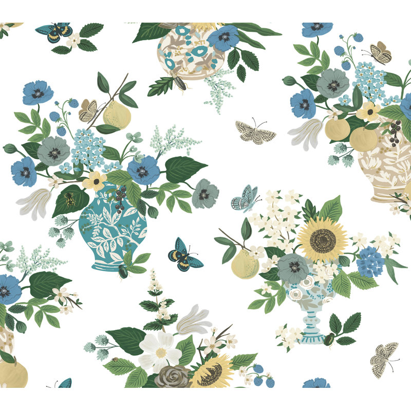 Flower Studies Wallpaper, Blue