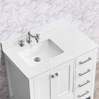 36'' Engineered Marble Single Bathroom Vanity Top With Left Sink – For Vanity Replacement, No Cabinet