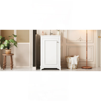 Ensemble de meuble-lavabo sur pied 20 po avec lavabo en céramique, meuble-lavabo simple autoportant avec porte à fermeture douce, tablette réglable, style moderne, blanc.