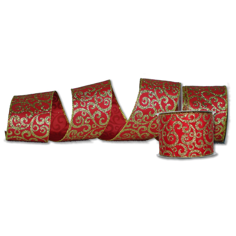 Ruban en tissu 2,5 po, Rouge / doré