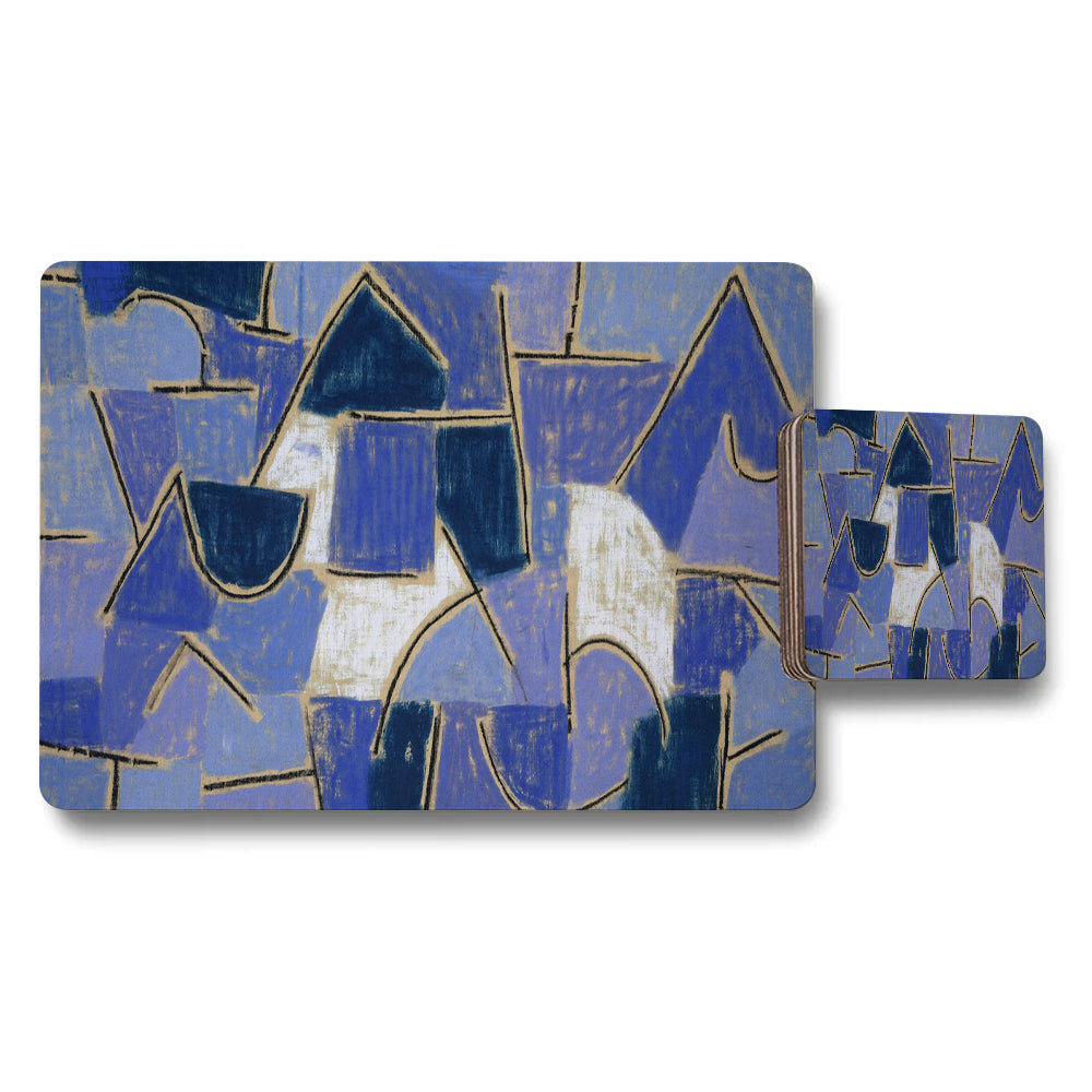 Blue Geometric Abstract Placemat And Coaster Set For Dining Table
