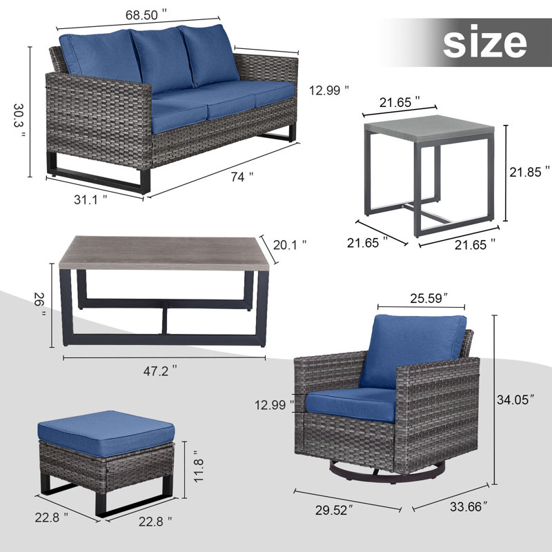 Nazime Vesna 7 Piece Sofa Seating Group with Cushions, Gray, Blue