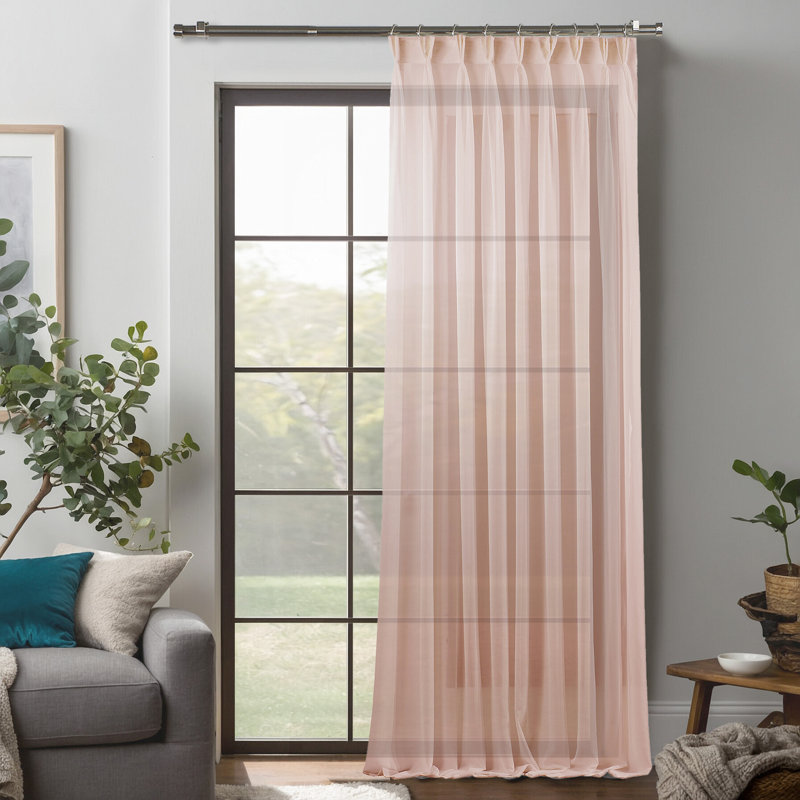 Sheer Single Curtain Panel, 130cm Width x 295cm Drop, Light Pastel Pink