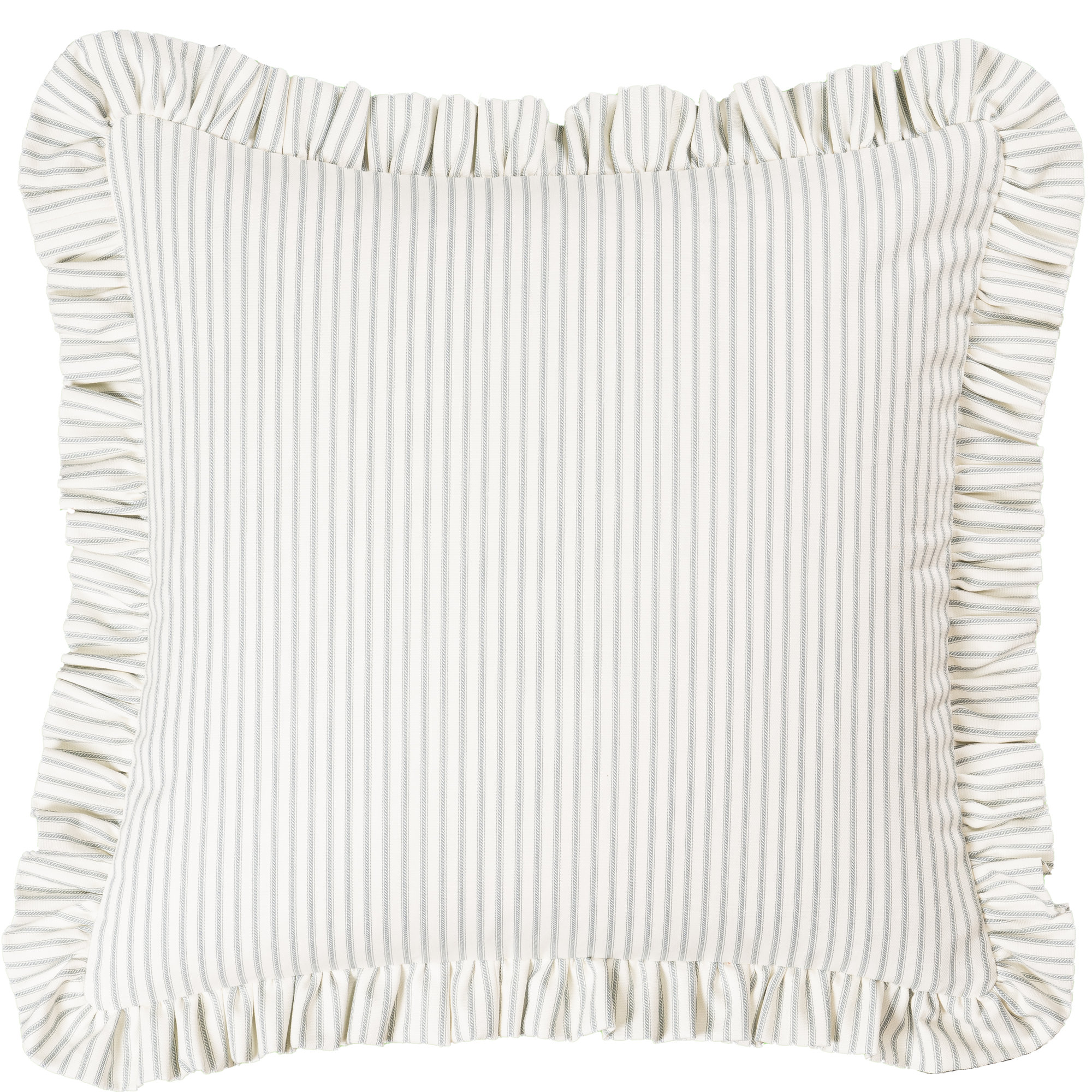 Birch Lane Ticking Stripe Ruffled Accent Pillow, Gray, Feather