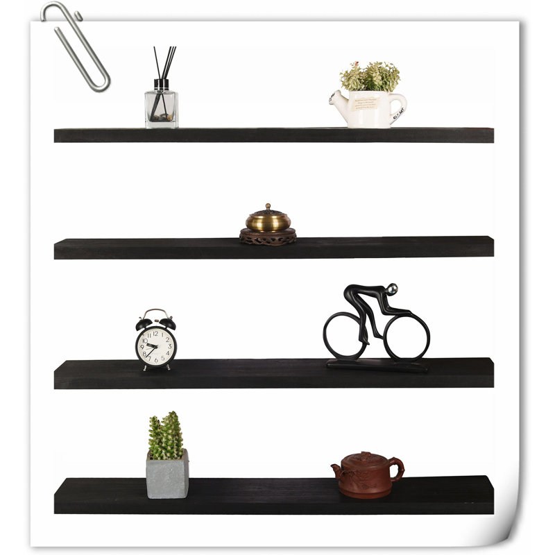 Wimer 3 Piece Solid Wood Floating Shelf, Black